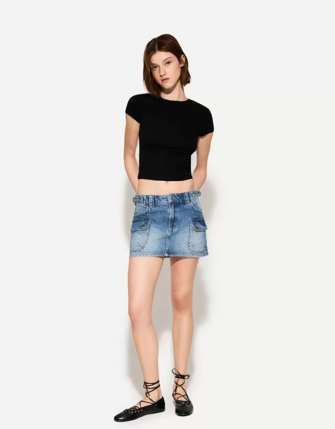 Denim cargo skirt with straps Denim cargo skirt with straps