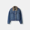 Denim jacket with animal print faux fur collar Denim jacket with animal print faux fur collar