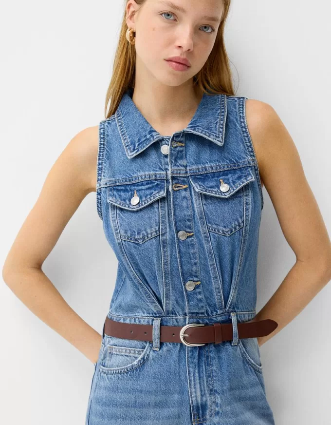 Denim midi dress with belt Denim midi dress with belt