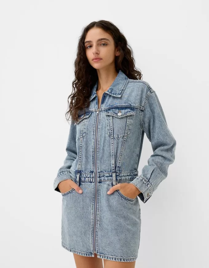 Denim mini dress with zipper Denim mini dress with zipper