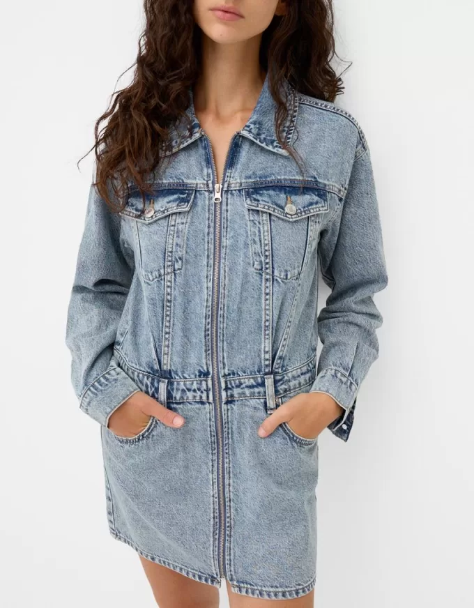 Denim mini dress with zipper Denim mini dress with zipper