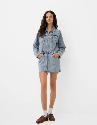 Denim mini dress with zipper