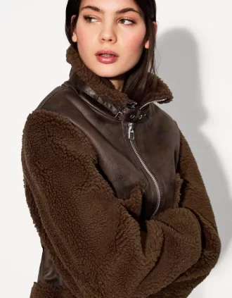 Double-sided jacket with faux shearling sleeves Double-sided jacket with faux shearling sleeves
