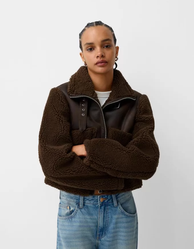 Double-sided jacket with faux shearling sleeves Double-sided jacket with faux shearling sleeves