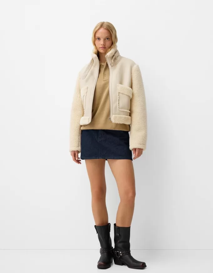 Double-sided jacket with faux shearling sleeves Double-sided jacket with faux shearling sleeves