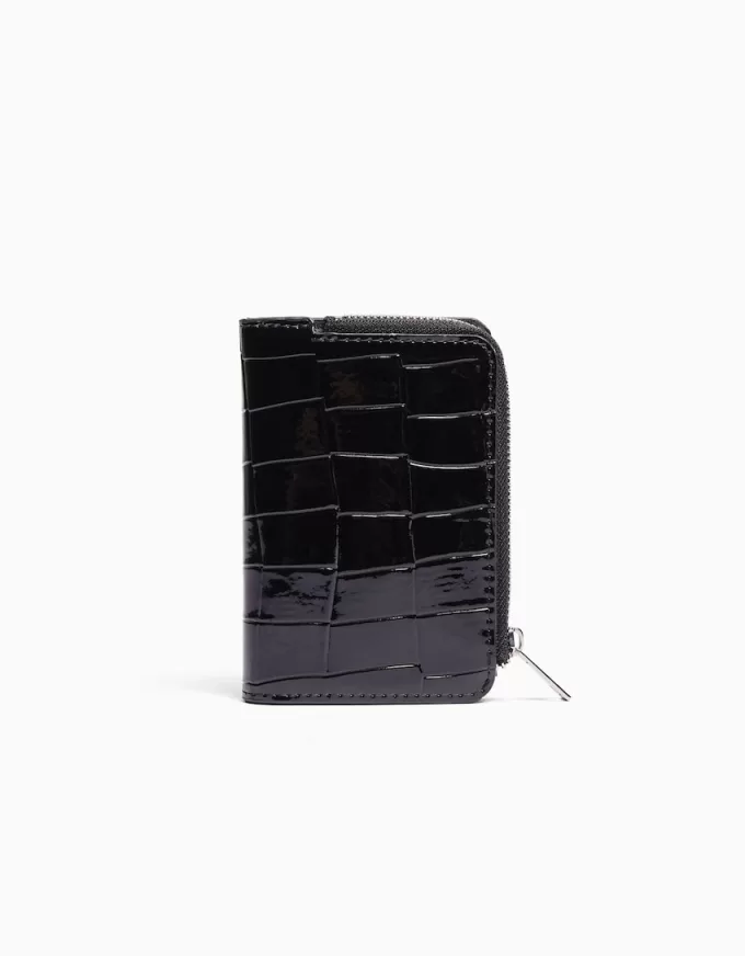 Embossed faux-patent finish animal print purse Embossed faux-patent finish animal print purse