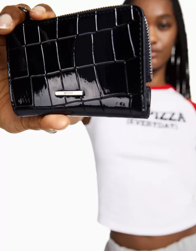 Embossed faux-patent finish animal print purse Embossed faux-patent finish animal print purse