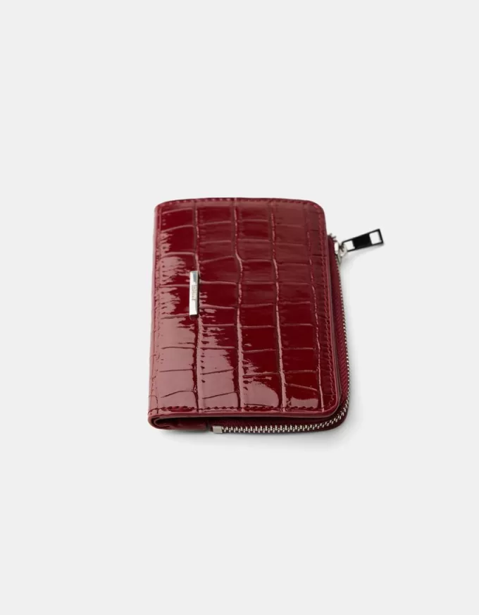 Embossed faux-patent finish animal print purse Embossed faux-patent finish animal print purse