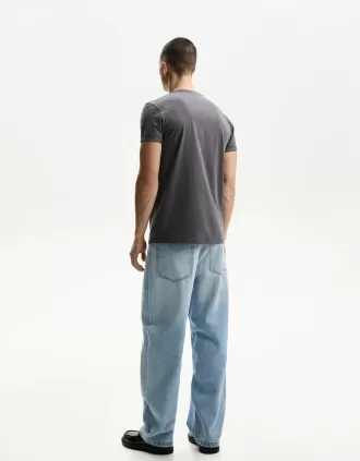 Embroidered short sleeve roll-up T-shirt