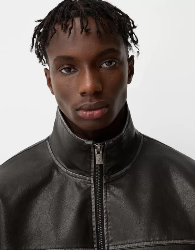 Faded leather effect jacket