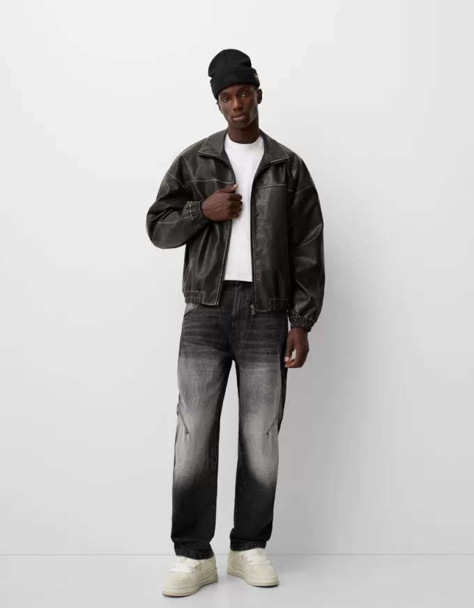 Faded leather effect jacket