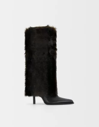 Faux fur high-heel boots