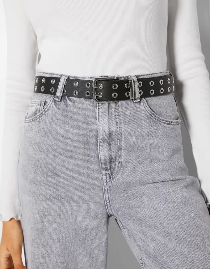 Faux leather belt with eyelets