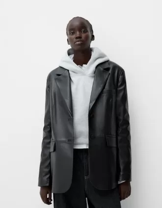 Faux leather blazer