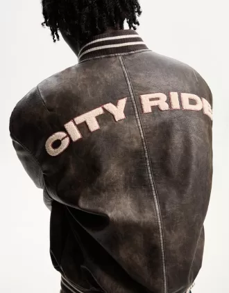 Faux leather bomber jacket