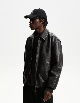 Faux leather bomber jacket