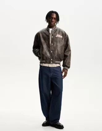 Faux leather bomber jacket