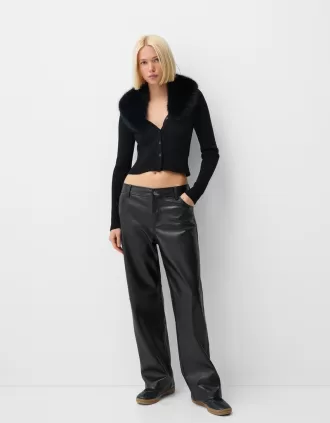 Faux leather straight pants