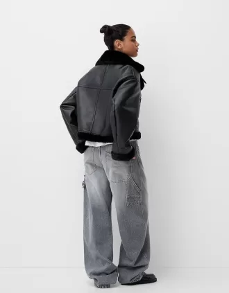 Faux shearling biker jacket