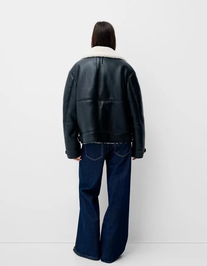 Faux shearling biker jacket