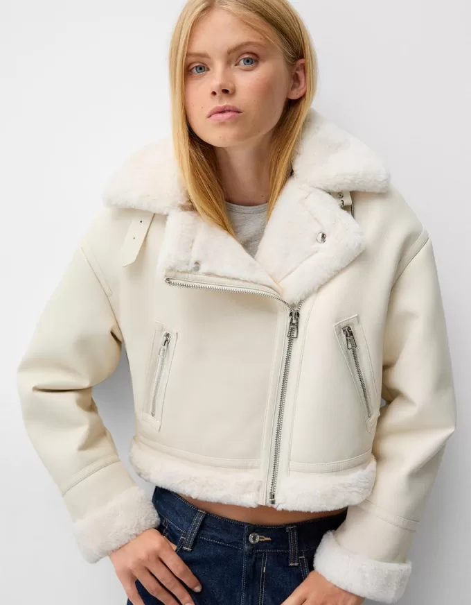 Faux shearling biker jacket