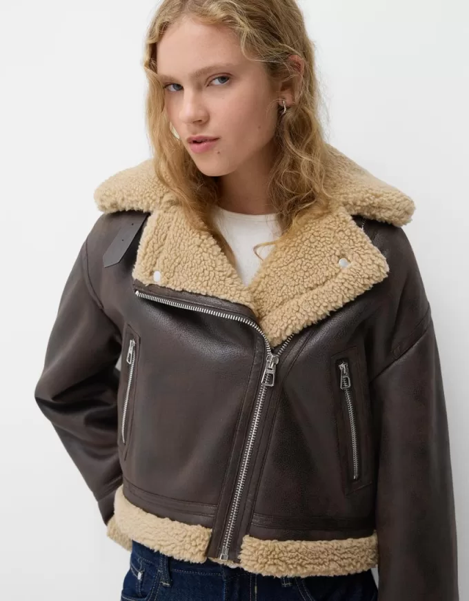 Faux shearling biker jacket