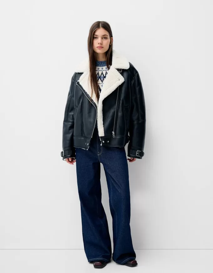 Faux shearling biker jacket