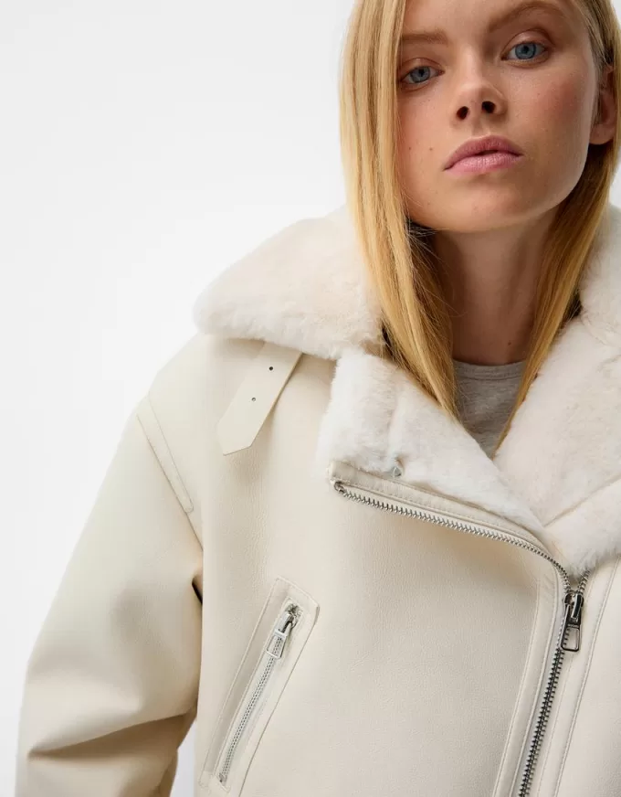 Faux shearling biker jacket