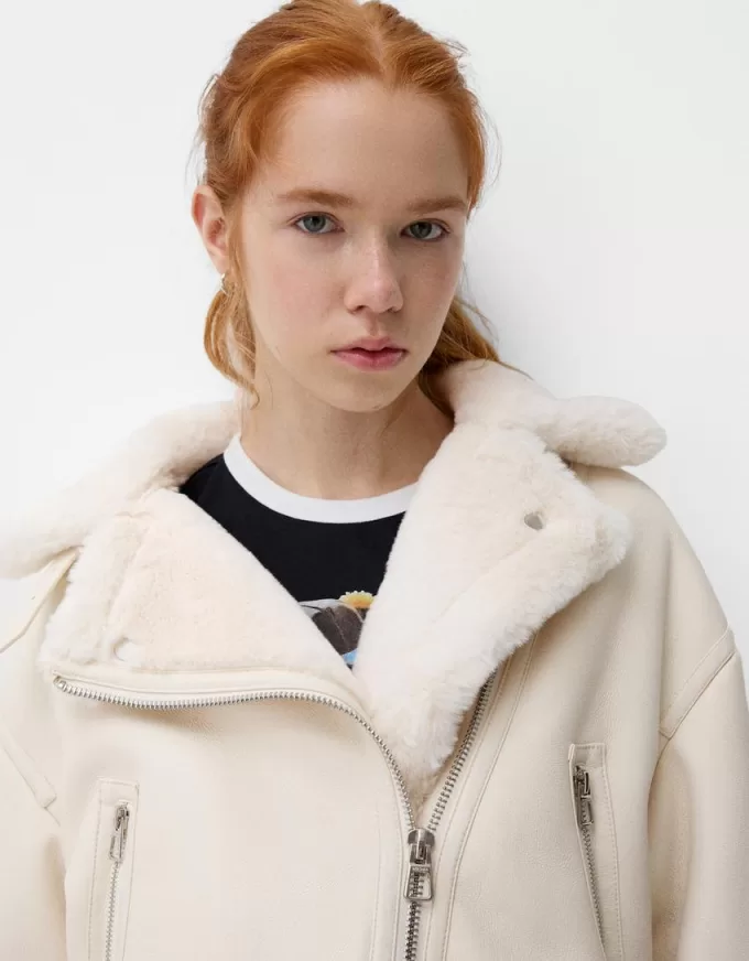 Faux shearling biker jacket