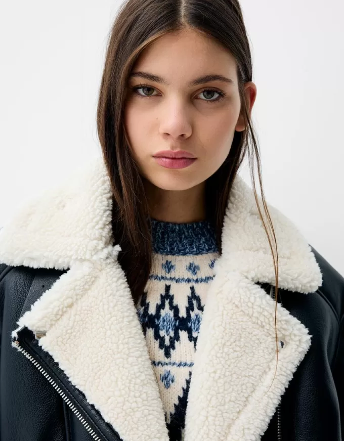 Faux shearling biker jacket