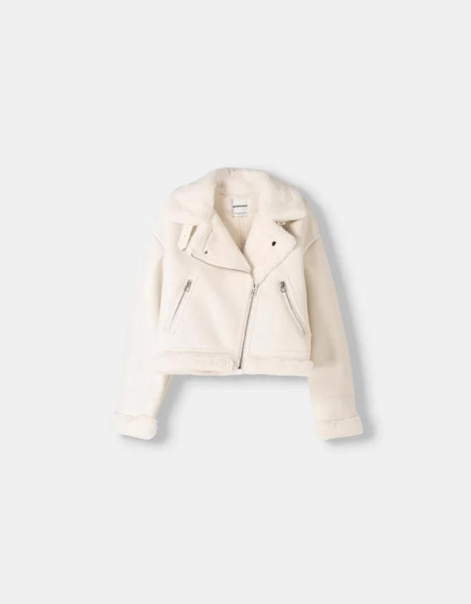 Faux shearling biker jacket