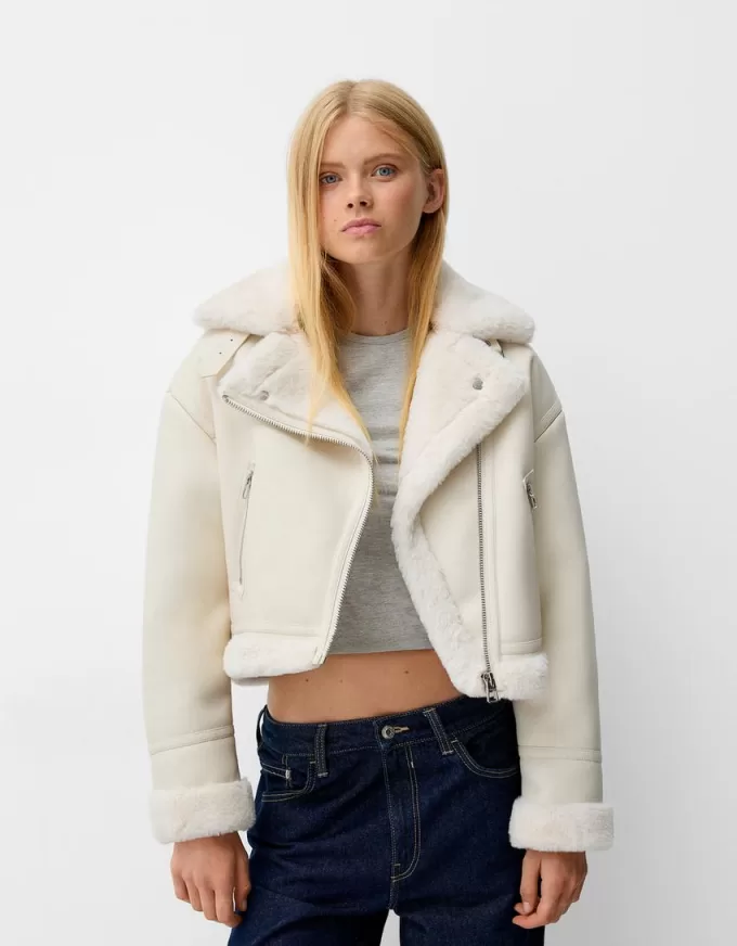 Faux shearling biker jacket