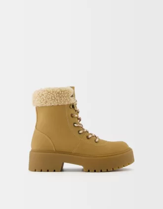 Faux shearling mountain boots