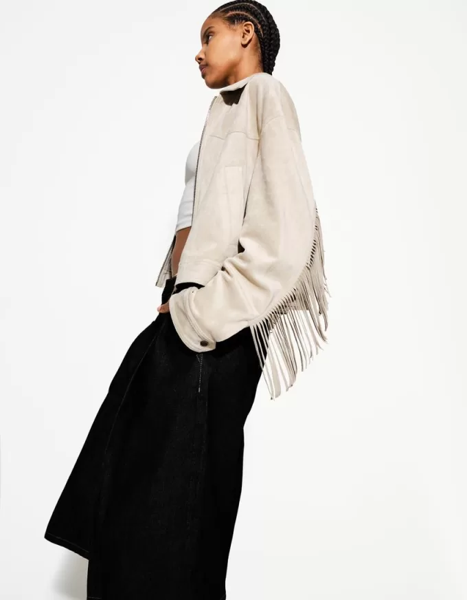 Faux suede jacket with fringing Faux suede jacket with fringing