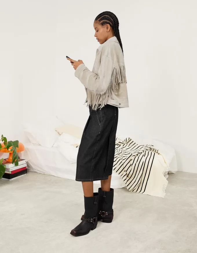 Faux suede jacket with fringing Faux suede jacket with fringing