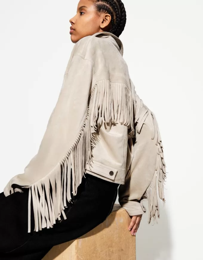 Faux suede jacket with fringing Faux suede jacket with fringing