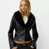 Fitted leather effect jacket with a sweatshirt material neck Fitted leather effect jacket with a sweatshirt material neck