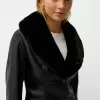 Fitted leather effect jacket with a sweatshirt material neck Fitted leather effect jacket with a sweatshirt material neck