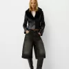 Fitted leather effect jacket with a sweatshirt material neck Fitted leather effect jacket with a sweatshirt material neck