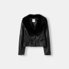 Fitted leather effect jacket with a sweatshirt material neck Fitted leather effect jacket with a sweatshirt material neck