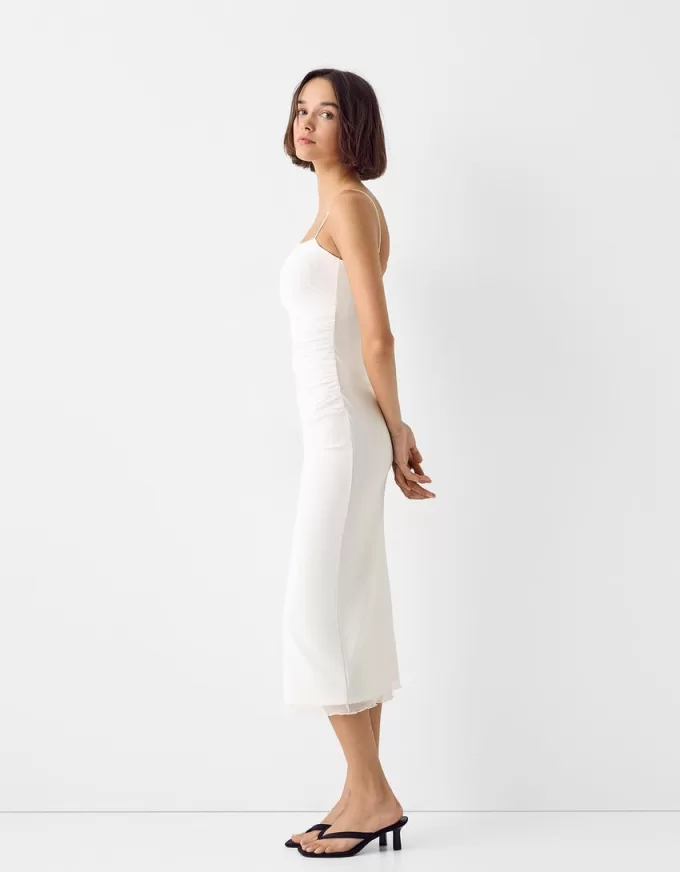 Gathered midi dress with straps Gathered midi dress with straps