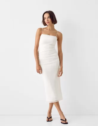 Gathered midi dress with straps