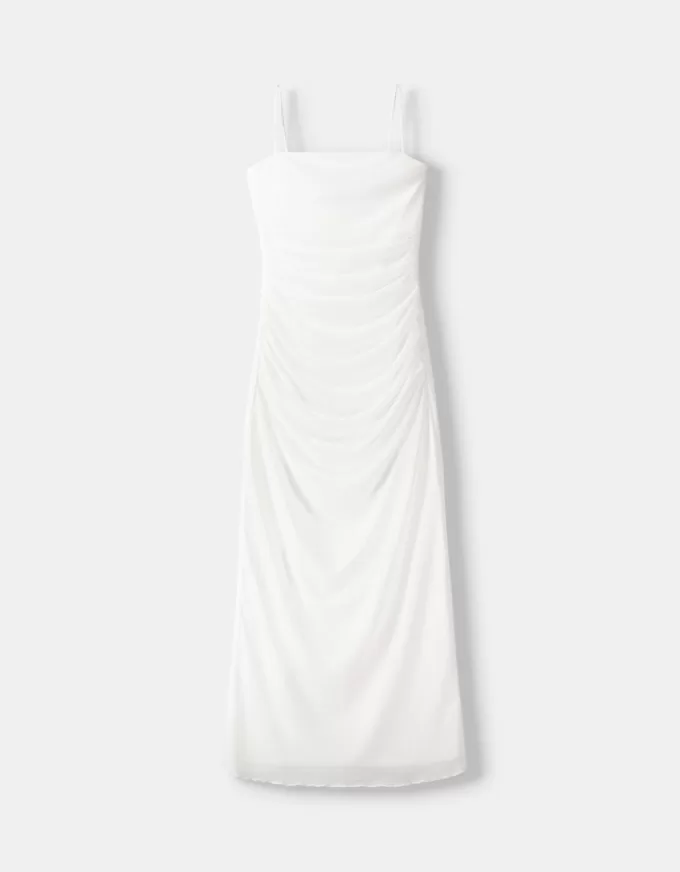 Gathered midi dress with straps Gathered midi dress with straps