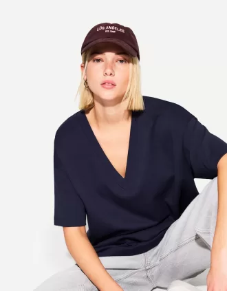 Heavy cotton V-neck short sleeve T-shirt