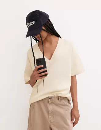 Heavy cotton V-neck short sleeve T-shirt