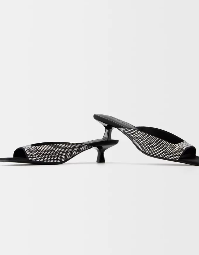 Heeled mule sandals with rhinestone details Heeled mule sandals with rhinestone details