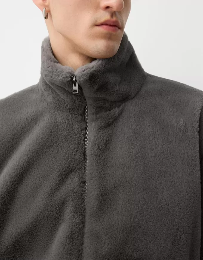 High neck faux fur jacket with zipper High neck faux fur jacket with zipper