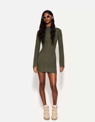 High neck open knit mini dress