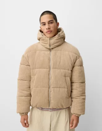 Hooded corduroy puffer jacket