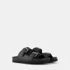 LEATHER buckled flat slider sandals LEATHER buckled flat slider sandals